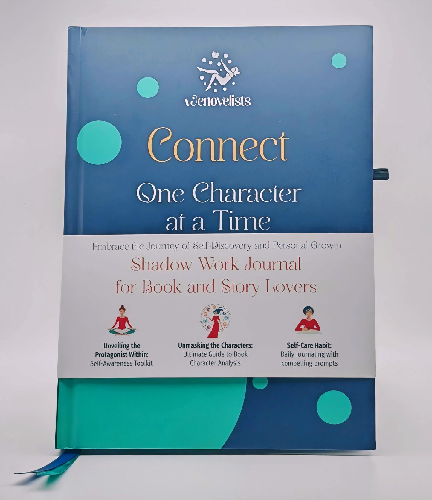 Shadow work journal titled 'Connect One Character at a Time' by Wenovelists on a white background